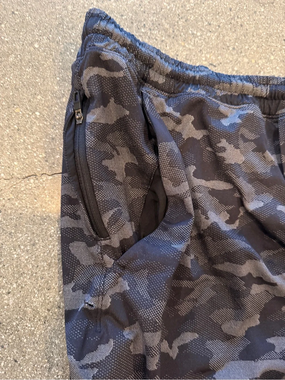 Lululemon Men's Black/Grey Camo Athletic Shorts with liner